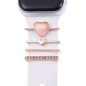 Microsonic Apple Watch 8 45 mm için Süsü Charm İnci Kalp Rose Gold Kordon