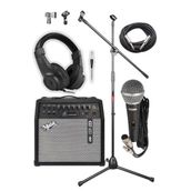 Midex MGA-50 Pak 50 W USB Bluetooth Şarjlı 4 Girişli Mikrofon Kulaklık Stand Kablo Elektro Gitar Amfisi