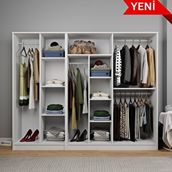 Midoser Kardelen Serisi Mat Beyaz 6 Kapılı 9 Raflı Elbise Dolabı