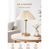 Mikasso Kablolu Çin Şapkası Abajur Ekru Şapka Masa Lambası Gold Salon Yatak Odası Çocuk Odası Kumaş Ekru - Çok Renkli
