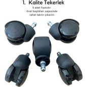Mikasso Ofis Koltuğu Oyuncu Koltuğu Sandalye Tekerleği Pimli 5 Adet 120 kg Taşır