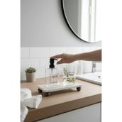 Mikasso Traverten 23X12 cm Ahşap Boncuk Ayaklı Yağdanlık ve Sıvı Sabunluk Standı Mermer Ekru - Çok Renkli