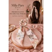 Mila Pars Beauty Premium Saten Fularlı Saç Tokası – Uzun Kuyruklu Çiçek Desenli Lastik Toka