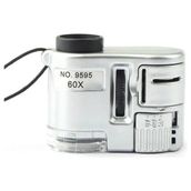 Mini Lens 60X Cep Büyüteç Mikroskop LED Ultraviyole Işık Mücevher Eğitim Odak Ayarlanabilir Büyüteç - Gri