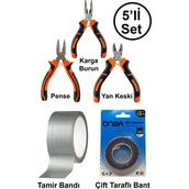 Mini Takı Hobi Karga Burun Yan Keski Pense Çift Taraflı Bant Çok Amaçlı Gri Tamir Bandı Seti