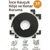 Miningaa 10 Metre + 10 Adet Köşe Koruyuculu Esnek ve Yumuşak Kauçuk Kenar Koruyucu Köşe Koruyucu Çocuk Bebek Güvenlik Seti - Siyah