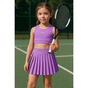 Minipodyum Kız Çocuk Spor Takımı Renkli ve Enerjik Tasarım 2 Parça Şort Etekli - Koyu Lila - 15 - 16 Yaş