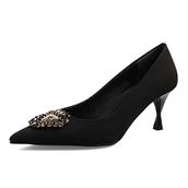 Mio Gusto Alexandra Siyah Renk Kristal Taşlı Mat Saten Kumaş Kadın Abiye Stiletto Ayakkabı