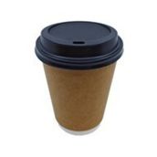 Miopack Karton Kağıt Bardak 14oz 350ml Kraft Çift Katlı Siyah Kapaklı 25 Adet