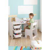 MİRACLE 3D Çocuk Oyun Aktivite Masası 90x45 Cm 3 Sepetli Sırt Dayamalı Sandalye Beyaz Sepetli (2-8 yaş)