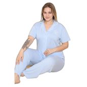 Mirano 4400 POLYVİSCON Kumaş Kısa Kollu Düğmeli Büyük Beden Kadın Pijama Takımı, Açık Mavi, 3XL