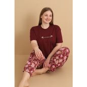 Mirano 4503 Çiçekli Kısa Kollu Pamuklu Penye Büyük Beden Kadın Pijama Takımı