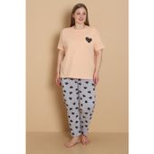 Mirano 4515 Kalpli Kısa Kollu Pamuklu Penye Büyük Beden Kadın Pijama Takımı