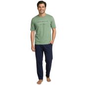 Mirano 8108 Penye Brooklyn Yazılı Erkek Yazlık Kısa Kollu Cepli Pijama Takımı, Yeşil, XL