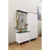 Mirobi Mrb-Lft-Vest-Tk-ByzAnt Loft Vestiyer Takımı Askılıklı 2 Kapaklı Ayakkabılık Dolabı Beyaz Antrasit