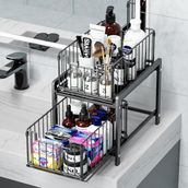 Mismuka Çok Amaçlı 2 Raflı Raylı Sepet Düzenleyici Banyo Mutfak Lavabo Altı Dolap Içi Tezgah Üstü Organizer