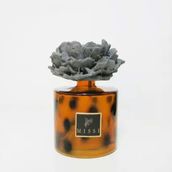 Missi 500 ml Kahverengi Leopar Desenli Cam Şişe Seramik Taşlı Dark Amber Oda Kokusu