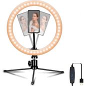 MobaxAksesuar Ring Light Youtuber Tictok Makyaj Işıklı Telefon Tutucu 16CM + 2.2m Tripod CT-001 - Siyah