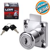 Mobilya Cekmece Dolap Kilidi Nikel Krom 2 Anahtarli Kilit 4X4 Cm 22 Mm