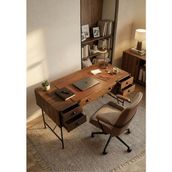 Mobilya Pratik Lamont Çalışma Masası, Home Ofis ve Yönetici Masası Modeli 4 çekmeceli 1 kapaklı raf - 160 x 75 cm - Ceviz