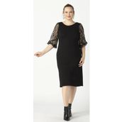 Moda Berray 1958 Siyah Kolu Fileli Desenli Esnek Büyük Beden Triko Kadın Elbise