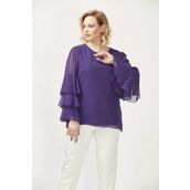 Moda Berray 28009 Mor Kolları Fırfırlı Büyük Beden Kadın Bluz