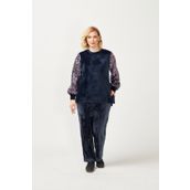 Moda Berray 3232 Lacivert Kadife Kolu Disko Payetli Büyük Beden Kadın Bluz