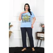 Moda Çizgi 202402 Büyük Beden Mavi Kadın Pijama Takımı