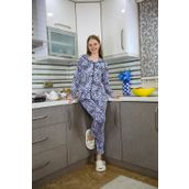 Moda Çizgi 2769 Mavi Penye Uzun Kol Kadın Pijama Takımı