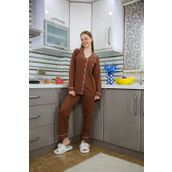 Moda Çizgi 2773 Kahve Penye Uzun Kol Kadın Pijama Takımı