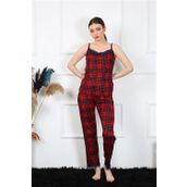 Moda Çizgi 4135 Bordo İp Askılı Kırmızı Ekoseli Kadın Pijama Takımı