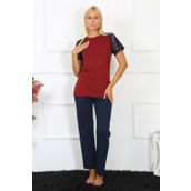 Moda Çizgi 4149 Bordo Kolu Dantelli Penye Kadın Pijama Takımı