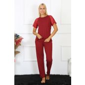 Moda Çizgi 4152 Bordo Kolu Dantelli Penye Kadın Pijama Takımı