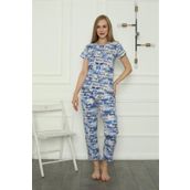 Moda Çizgi 4154 Mavi Penye Kısa Kol Kadın Pijama Takımı