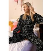 Moda Çizgi 4180 Siyah Uzun Kol 3 İplik Penye Kadın Pijama Takımı