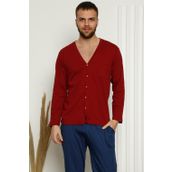 Moda Çizgi 6767 Bordo %100 Pamuk Önden Düğmeli Cepli Uzun Kollu Erkek Pijama Takımı