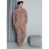 Moda Çizgi 6827 Sütlü Kahve Welsoft Polar Erkek Pijama Takımı