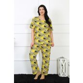 Moda Çizgi 75007 Sarı Büyük Beden Kısa Kol Kadın Pijama Takımı