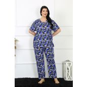 Moda Çizgi 75010 Saks Mavi Büyük Beden Kısa Kol Kadın Pijama Takımı