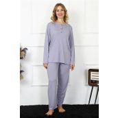 Moda Çizgi 75013 Lila Büyük Beden Uzun Kol Kadın Pijama Takımı
