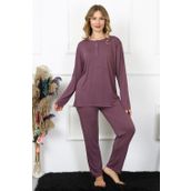Moda Çizgi 75013 Mürdüm Büyük Beden Uzun Kol Kadın Pijama Takımı