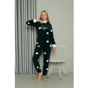 Moda Çizgi 8512 Yeşil Welsoft Polar Kadın Kapüşonlu Pijama Takımı