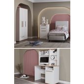 Modalife Çocuk Odası Takımı Karyola+Başlık+Yatak&Gardırop&Çalışma Masası&Şifonyer - Beyaz