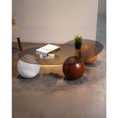 Modern Orta Sehpa & Küre Sehpa & Top Sehpa & Füme Fasulye Cam & 1 Beyaz - 1 Ceviz - 1 Meşe Top