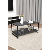 Modern & Şık Orta Sehpa Metal Çerçeve ile Dayanıklı Tasarım, Minimalist ve Fonksiyonel, Salon ,ofis - Siyah Mermer Desenli