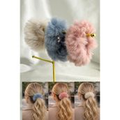 Modex Üçlü Peluş Tüylü Lastik Saç Tokası (Pembe,Mavi.Beyaz)