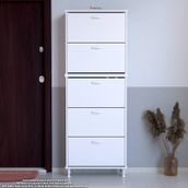 Modilayn Varbi Umay' 2 Li Kapı Önü 72 X193X 25, 5 Cm’ Lik 5 Düşer Kapak 10 Göz Raflı Ayakkabılık - Beyaz