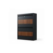 Moemi Metal Ayakkabılık 2'Li ANTRASİT - CEVİZ Ahşap Kaplamalı KİLİTLİ Ayakkabılık