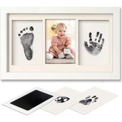 Moky Design Bebek El Ayak Izi Seti, Mürekkepsiz Temassız Baskı Kiti (2 Adet) ve Yenidoğan Hediye Anı Çerçevesi - Beyaz