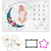 Moky Design Yenidoğan Hediyelik Bebek Anı Battaniye Seti 150 x 100 Cm, Yeni Doğan Kız Bebek Hediyesi, Anı Kartları - Mavi